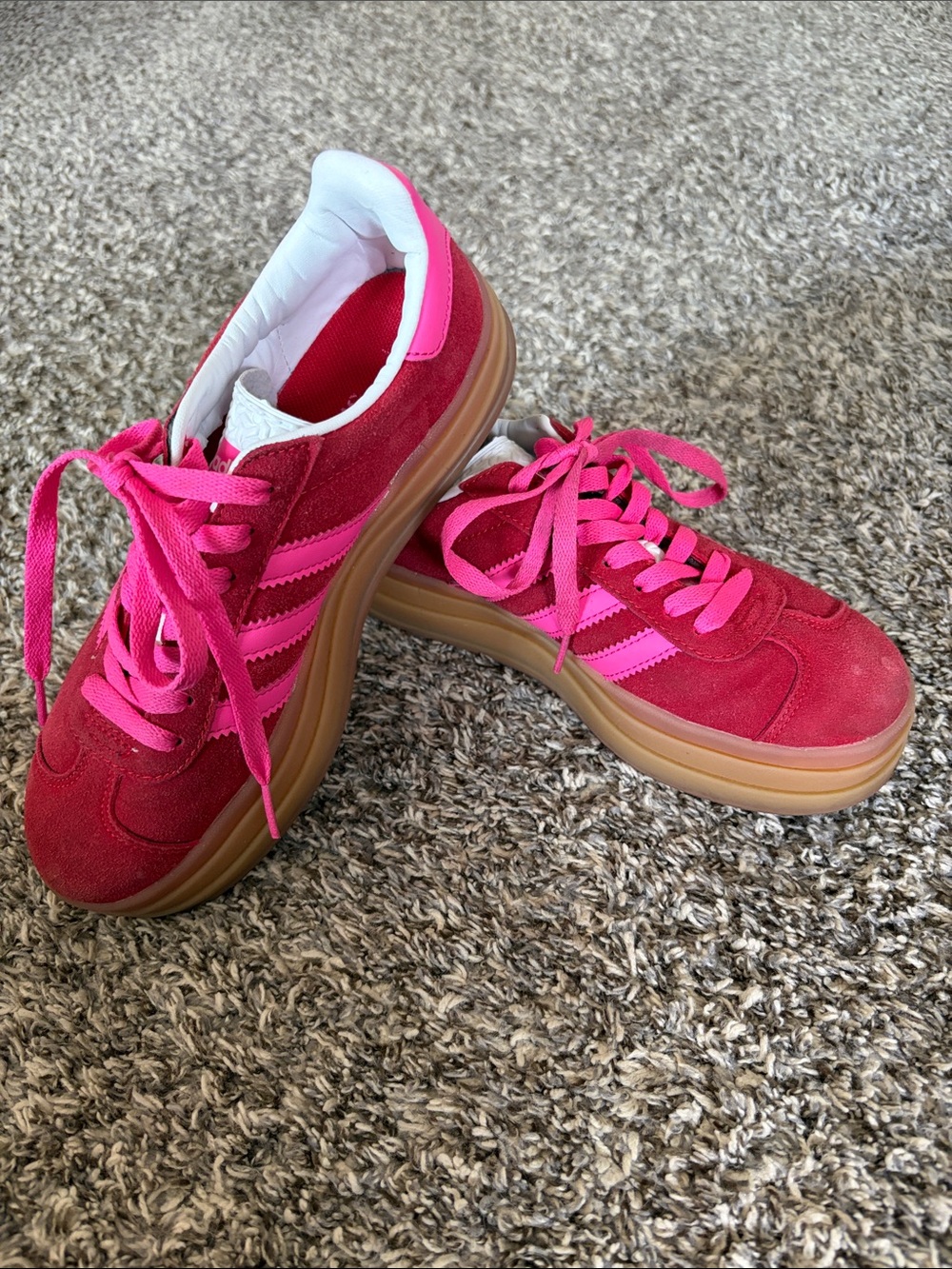 adidas Gazelle Sneakers in Red and Hot Pink with Gum Sole - Picture 5 of 8